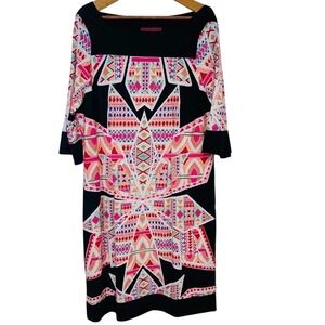 Melissa Masse Pink Geometric Knit Shift Dress 1X Lined Stretch Career Office USA